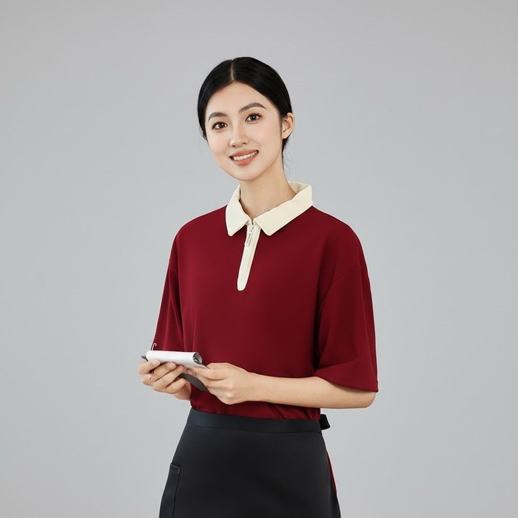 レディース ポロシャツ 配色襟ジップアップ半袖ポロシャツ