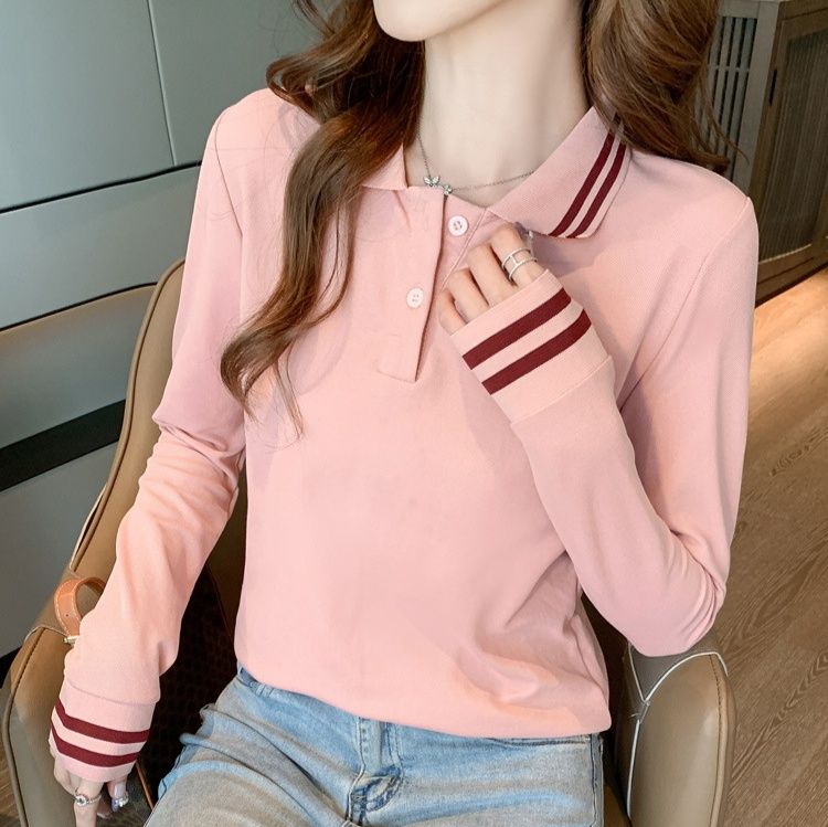 レディース ポロシャツ 襟ライン入り上品レディースポロシャツ長袖