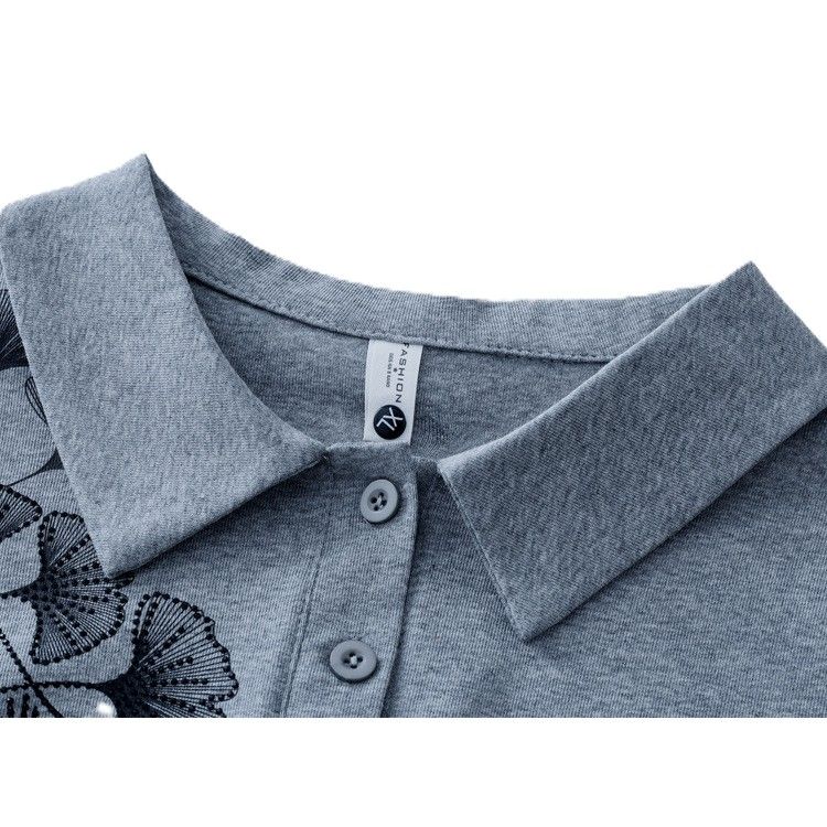 レディース ポロシャツ 花柄刺繍入り上品襟付き半袖レディースポロシャツ