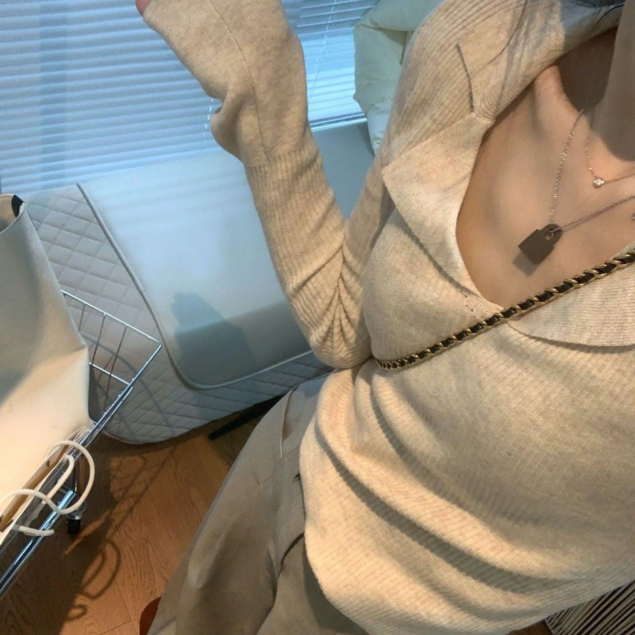 レディース ポロシャツ 襟付きリブニット長袖トップス