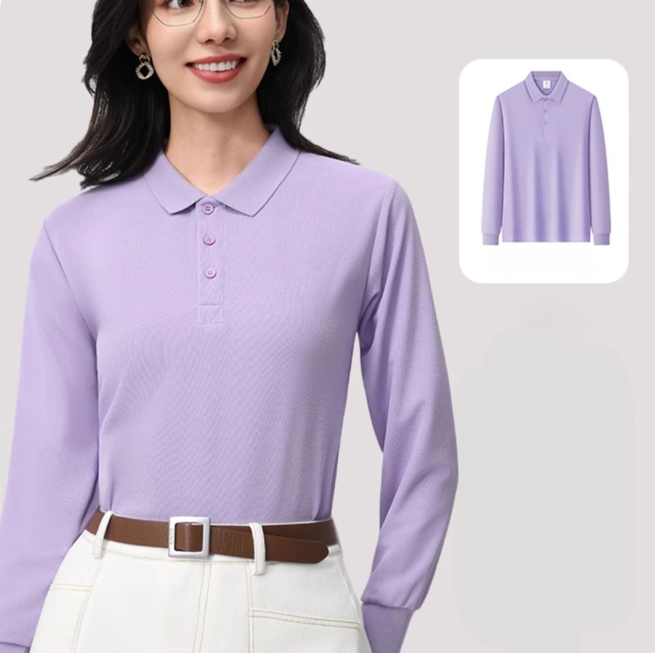 レディース ポロシャツ ベーシック鹿の子編みレディース長袖ポロシャツ