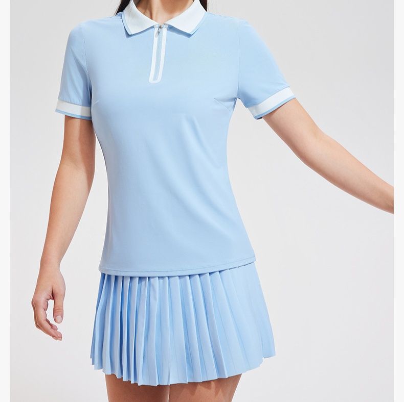レディース ポロシャツ 配色ライン入りスポーティ半袖ポロシャツ