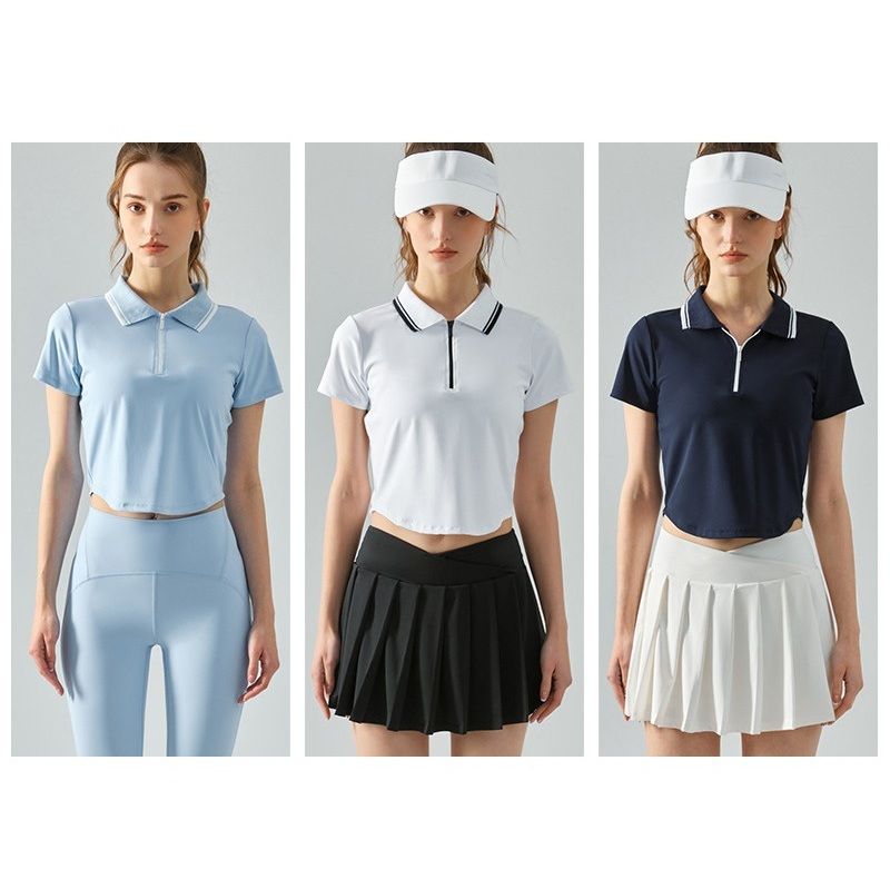 レディース ポロシャツ 配色ライン入りスポーティ半袖ポロシャツ