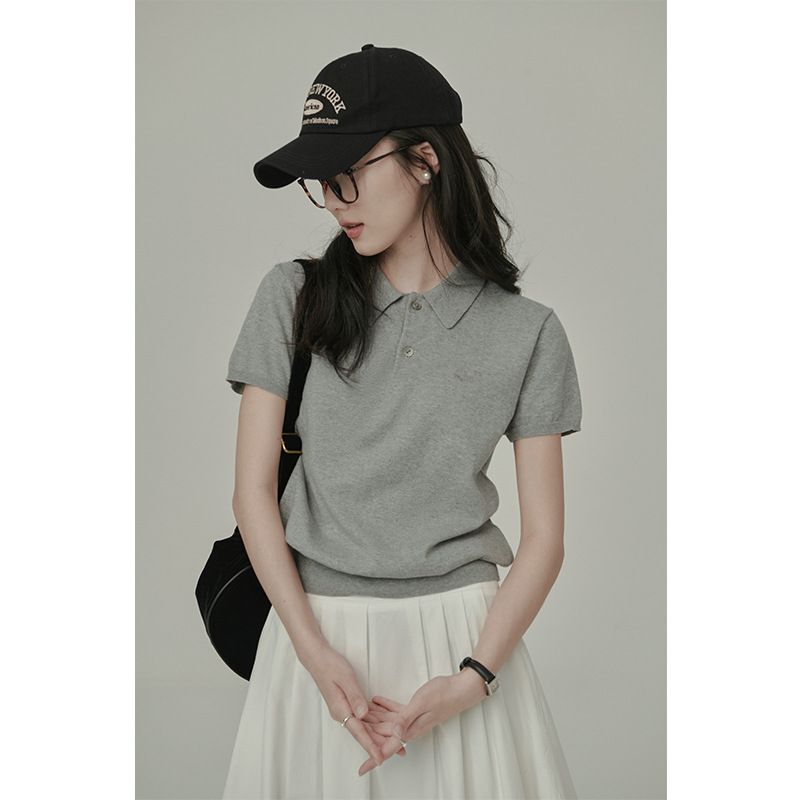 レディース ポロシャツ シンプルベーシック襟付き半袖ポロシャツ