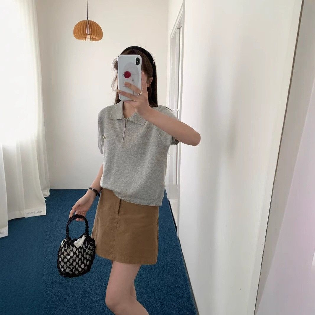 レディース ポロシャツ ニット素材の襟付き半袖ポロシャツ