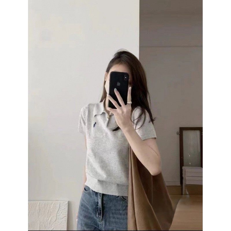 レディース ポロシャツ ニット素材ワンポイント刺繍半袖ポロシャツ
