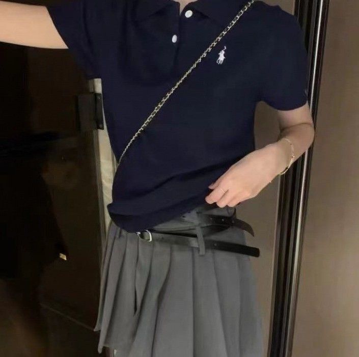 レディース ポロシャツ ニット素材ワンポイント刺繍半袖ポロシャツ