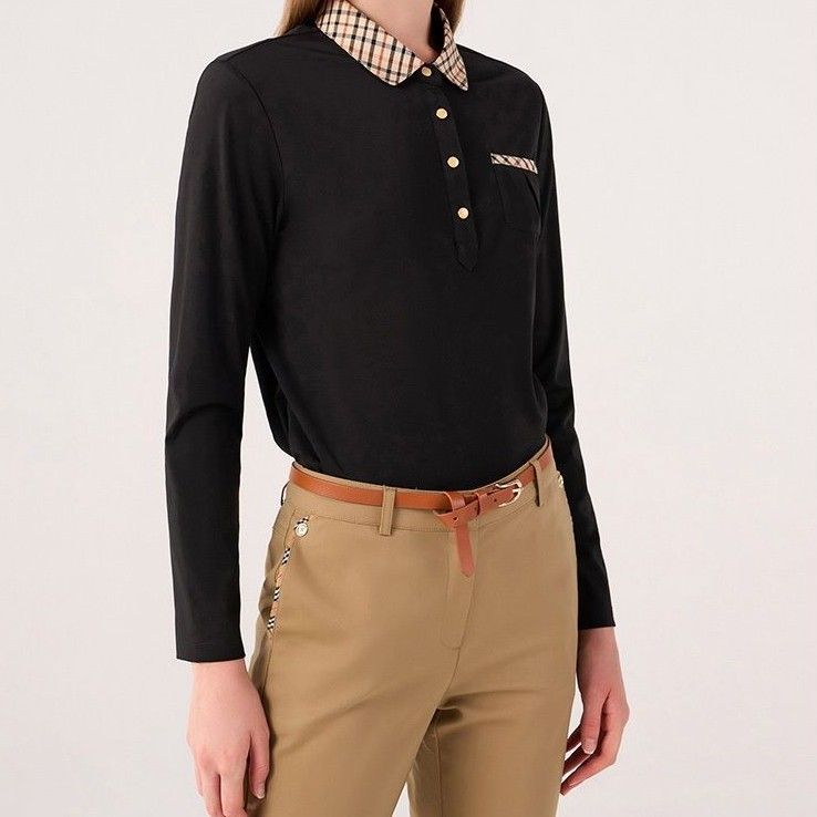 ポロシャツ レディース チェック襟オフィスカジュアルポロシャツ