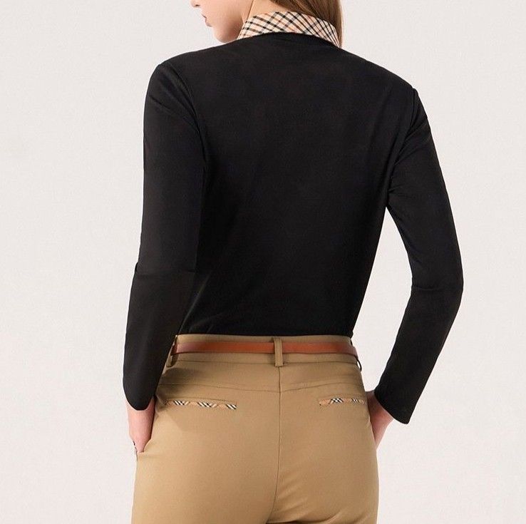 ポロシャツ レディース チェック襟オフィスカジュアルポロシャツ