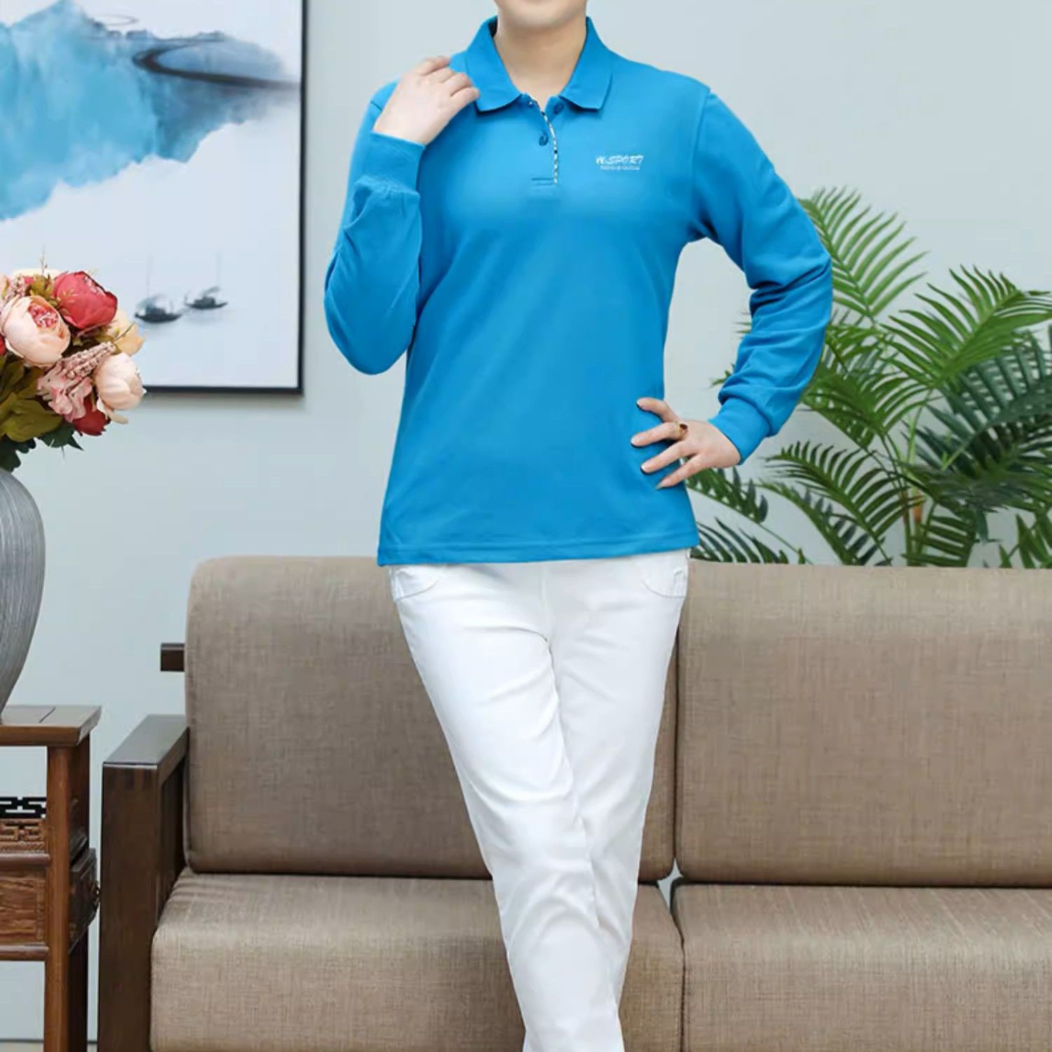 ポロシャツ レディース 綿100%レディース長袖ポロシャツ