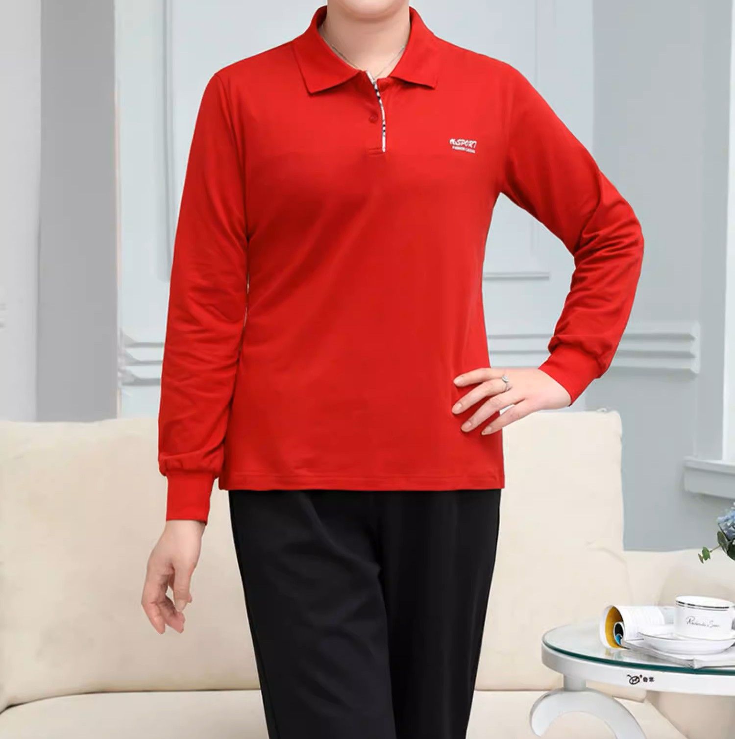 ポロシャツ レディース 綿100%レディース長袖ポロシャツ