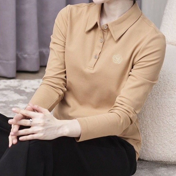 ポロシャツ レディース 上品シンプル長袖ポロシャツ レディース