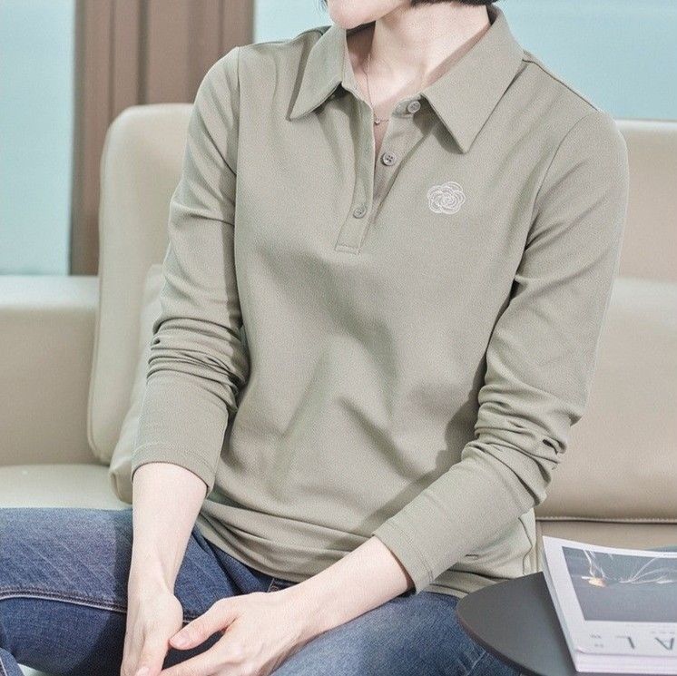 ポロシャツ レディース 上品シンプル長袖ポロシャツ レディース