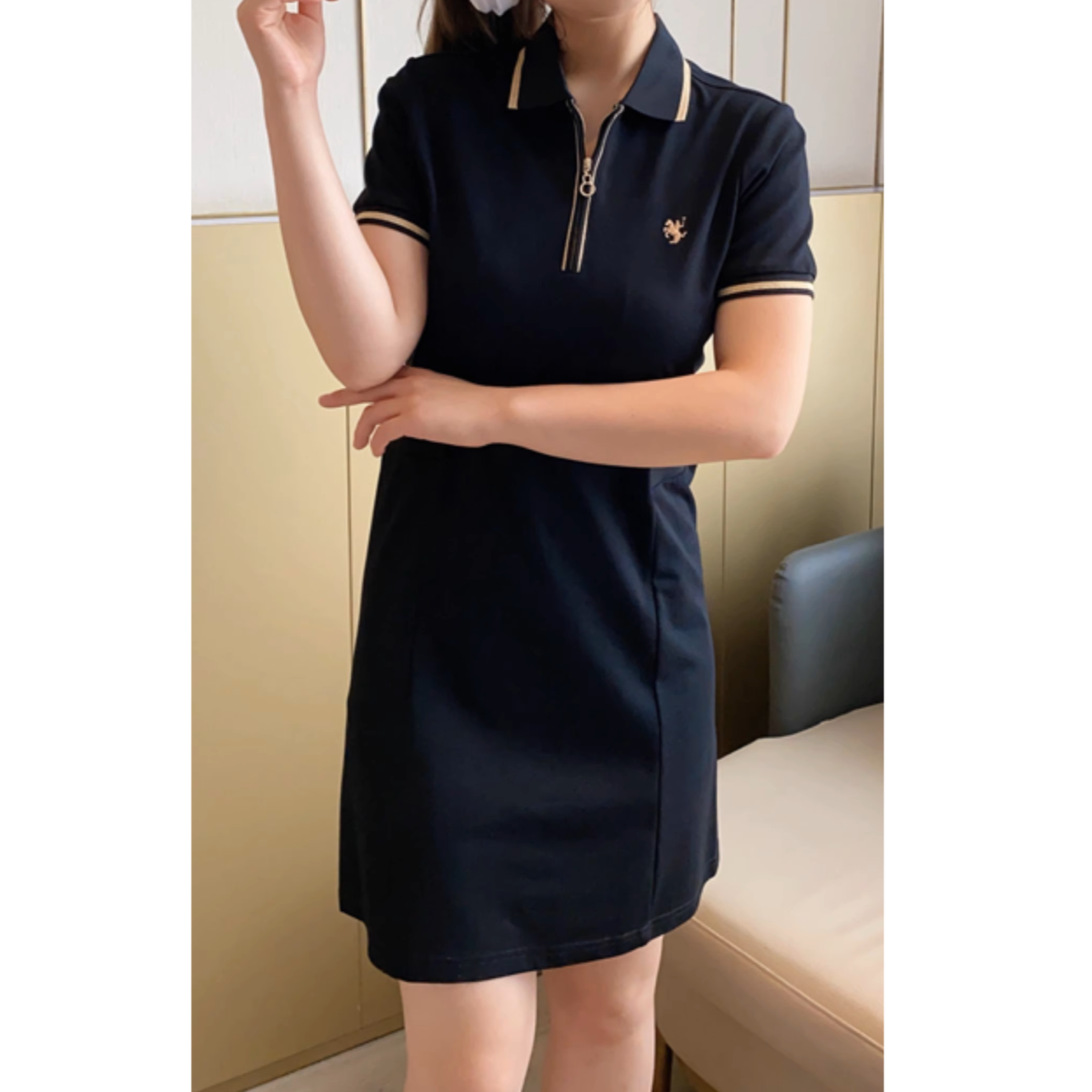 ポロシャツ レディース ジッパーデザイン半袖ポロワンピース