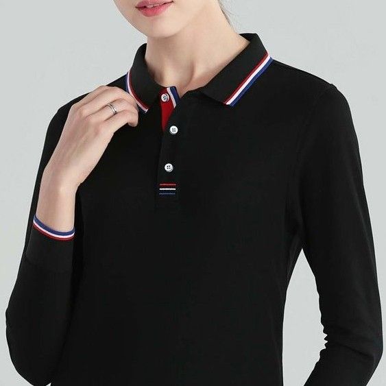 ポロシャツ レディース ラインアクセント 上質長袖ポロシャツ