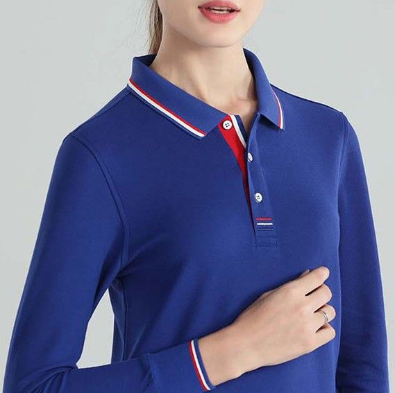 ポロシャツ レディース ラインアクセント 上質長袖ポロシャツ