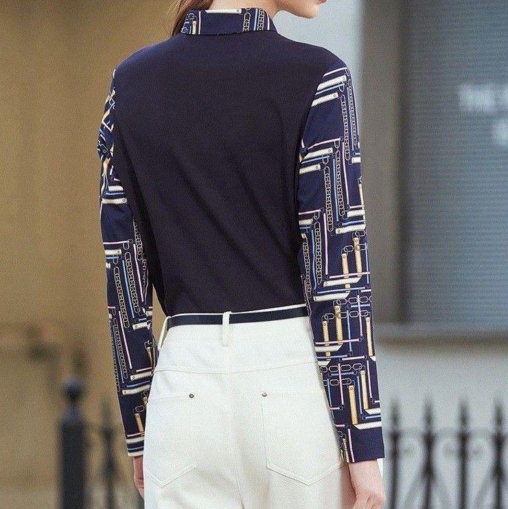 ポロシャツ レディース 優美な幾何学柄スリーブポロシャツ