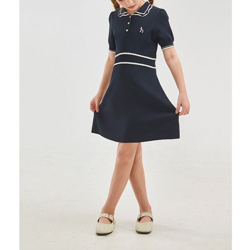 ポロシャツ レディース ガーリーライン襟リボン風ワンピース