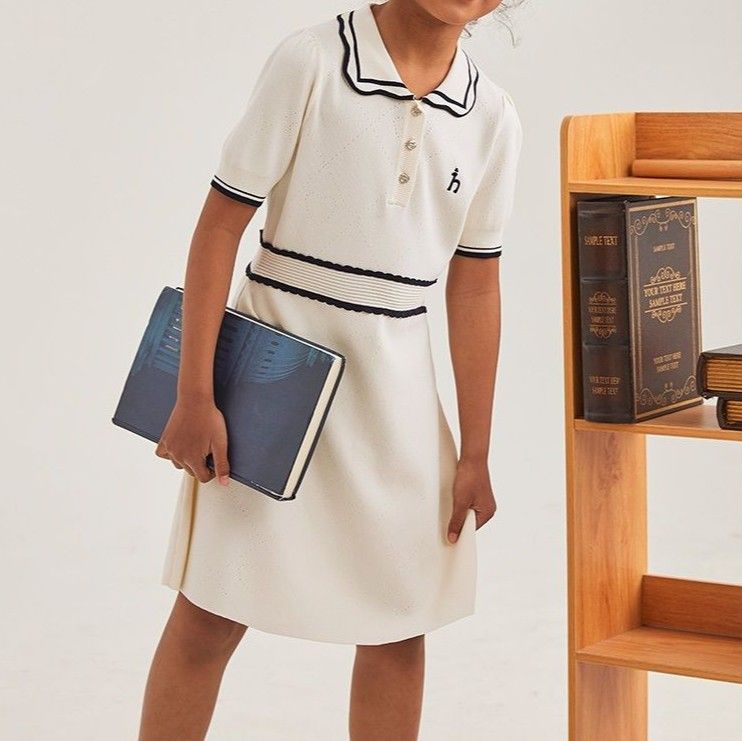 ポロシャツ レディース ガーリーライン襟リボン風ワンピース