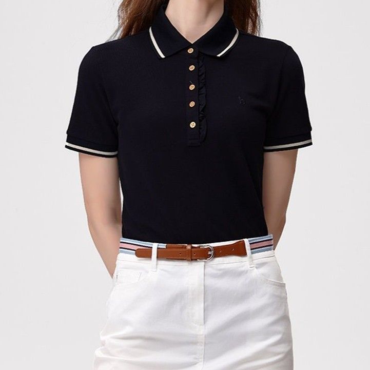 ポロシャツ レディース フリル飾り上品ポロシャツ