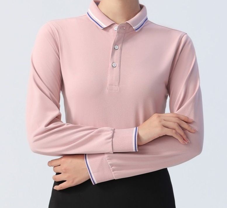 ポロシャツ レディース 上質素材の洗練ライン長袖ポロシャツ