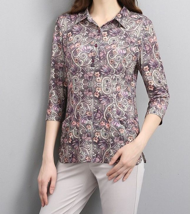 ポロシャツ レディース 優美な七分袖ペイズリーポロシャツ