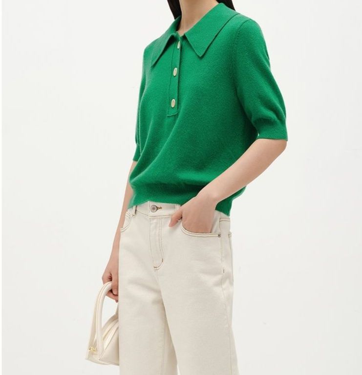ポロシャツ レディース 洗練ワイドカラー ニットポロ
