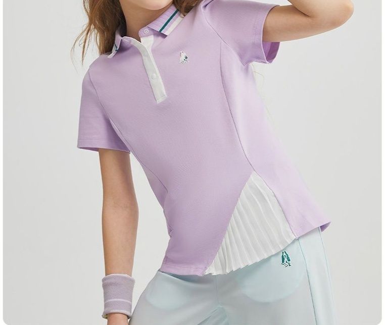 ポロシャツ レディース スポーティプリーツ半袖ポロシャツ