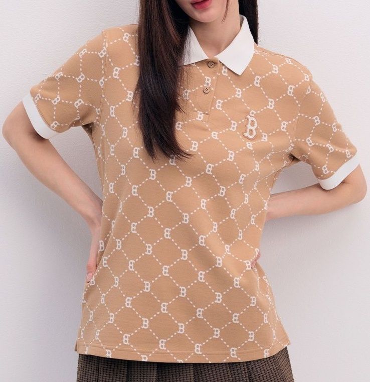 ポロシャツ レディース モノグラム柄 上品半袖ポロシャツ