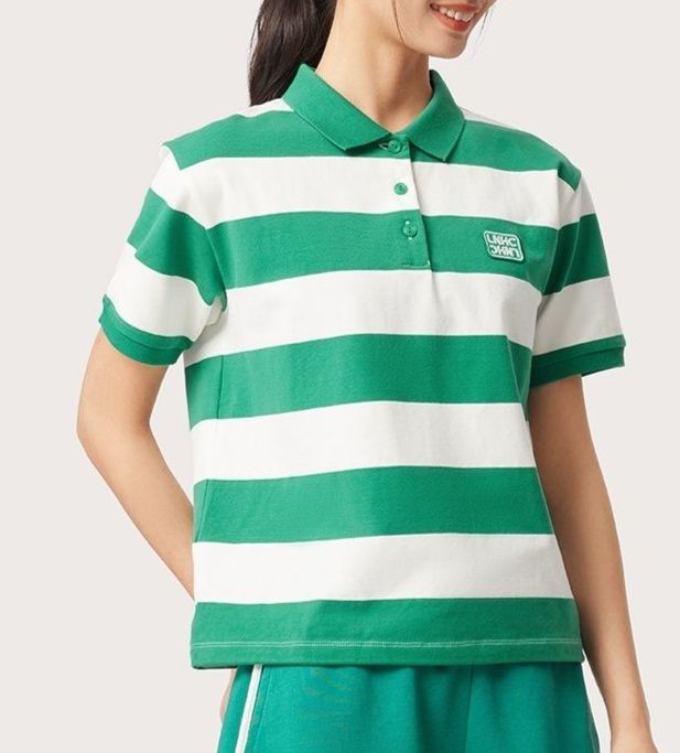 ポロシャツ レディース 爽やかボーダー柄半袖ポロシャツ
