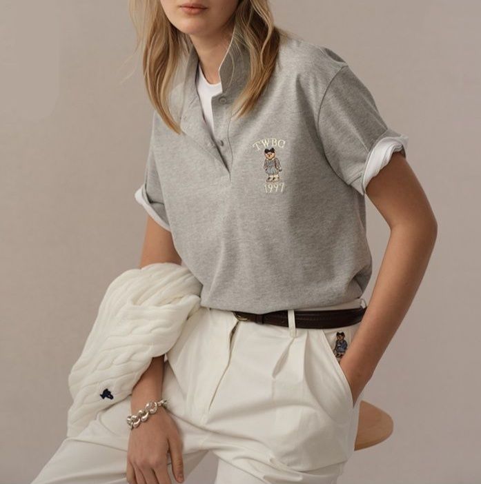 ポロシャツ レディース クマモチーフ刺繍入り半袖ポロシャツ