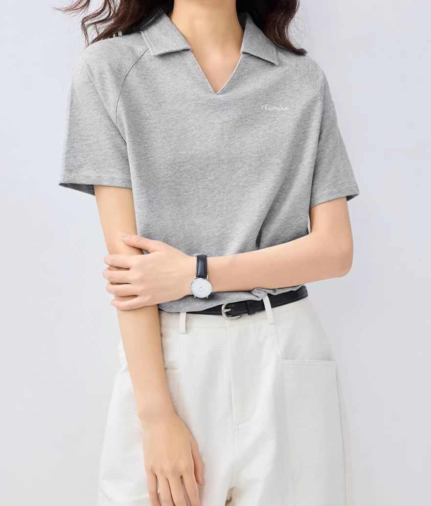 ポロシャツ レディース 上質素材 シンプル開襟ポロシャツ