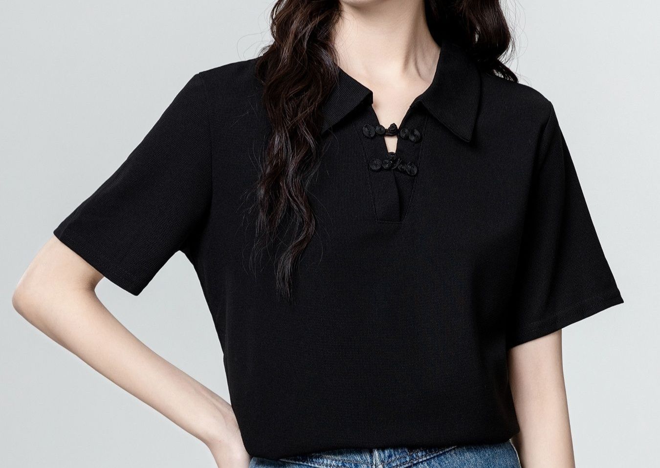 ポロシャツ レディース 上品チャイナ風ポロシャツ