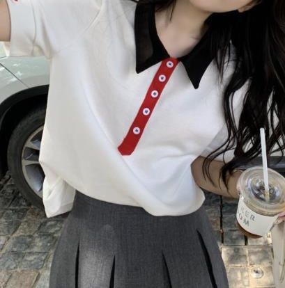 ポロシャツ レディース 春夏新作 レディース 半袖 配色襟ポロシャツ トップス