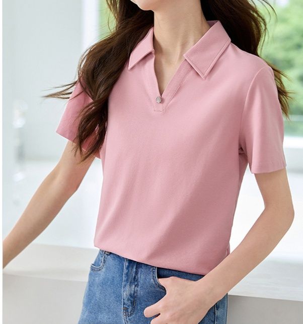 ポロシャツ レディース 上品な襟付き半袖トップス レディース