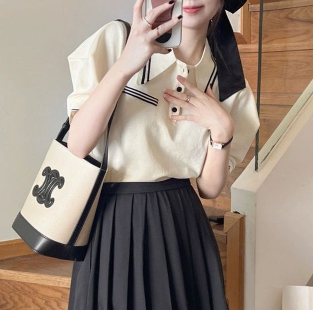 レディース ポロシャツ 襟ライン配色セーラー風半袖ポロシャツ