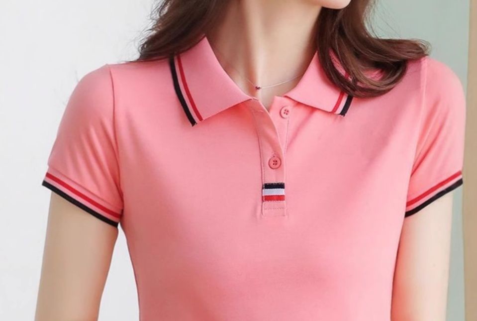 ポロシャツ レディース 配色ライン入り上品デザイン襟付き