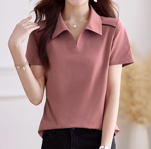 レディース ポロシャツ 上品な襟付き半袖