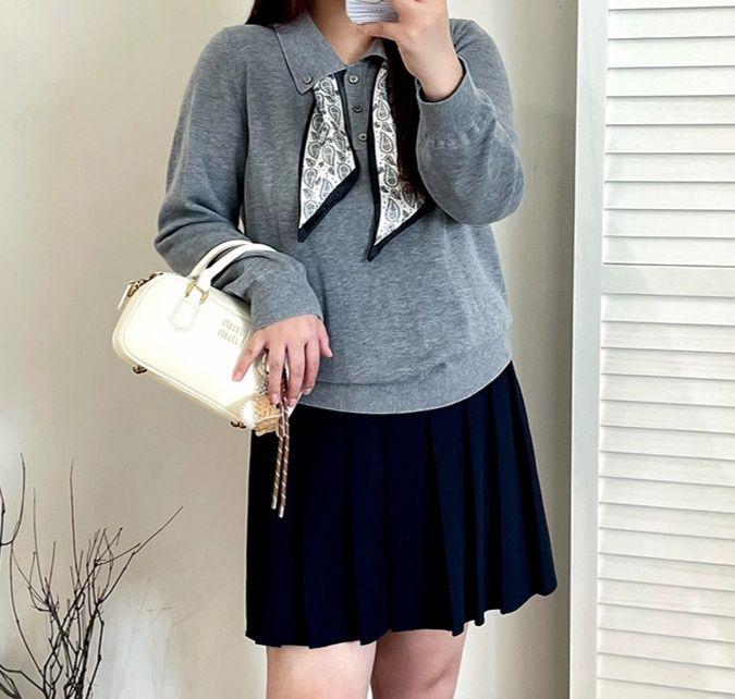 レディース ポロシャツ スカーフ付きニットポロシャツ長袖