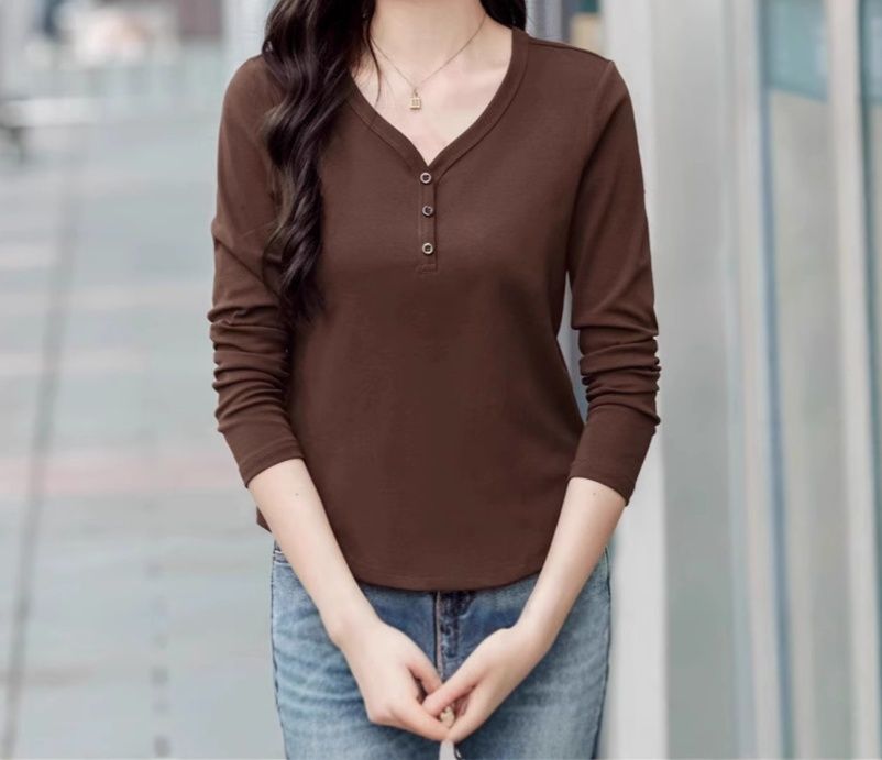 レディース ポロシャツ 大人女性のためのシンプルボタン付き長袖トップス