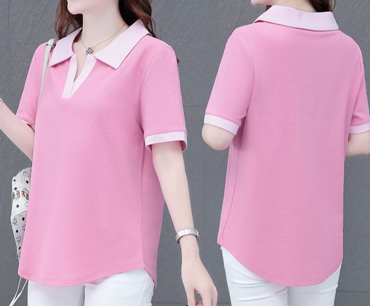 レディース ポロシャツ 配色襟がおしゃれなゆったりレディース半袖ポロシャツ