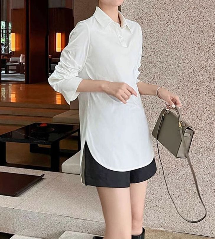 レディース ポロシャツ 襟付きゆったりシルエット長袖ポロシャツ