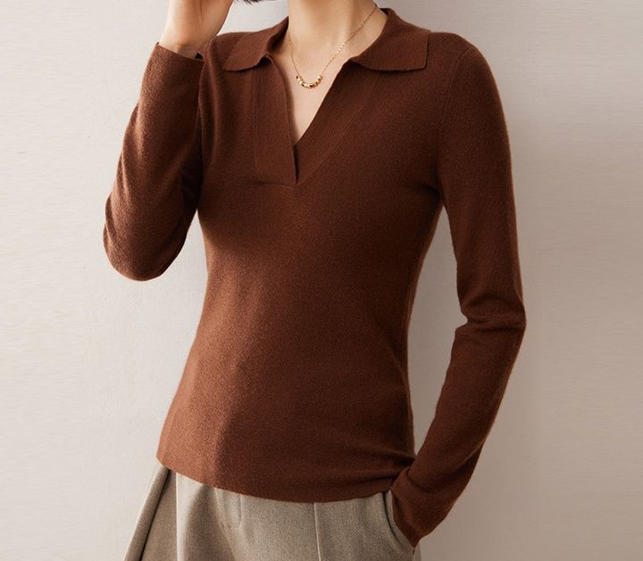 レディース ポロシャツ 襟付きニット素材レディースポロシャツ長袖