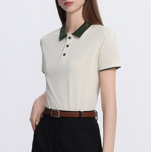 レディース ポロシャツ 配色襟デザインレディース半袖ポロシャツ