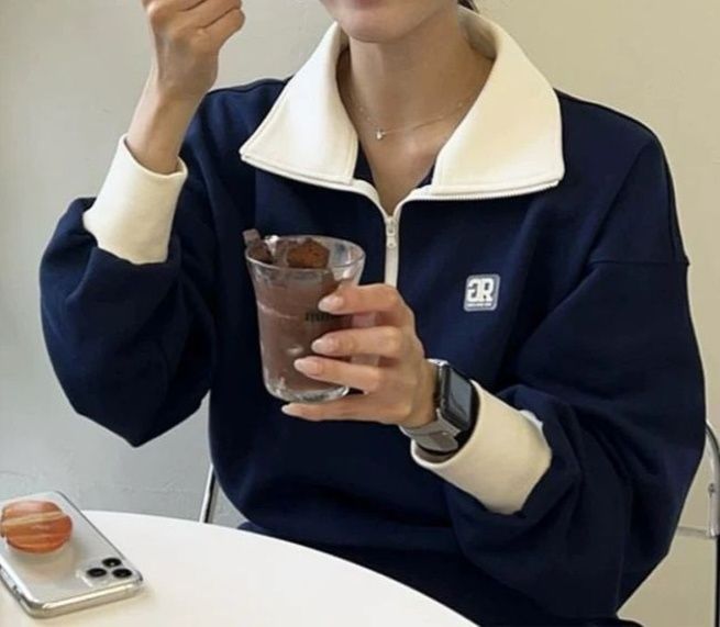 レディース ポロシャツ 配色襟ジップアップ長袖ポロシャツ