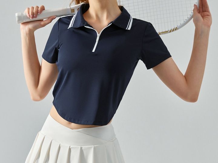 レディース ポロシャツ 配色ライン入りスポーティ半袖ポロシャツ