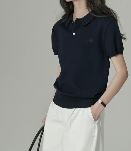 レディース ポロシャツ シンプルベーシック襟付き半袖ポロシャツ