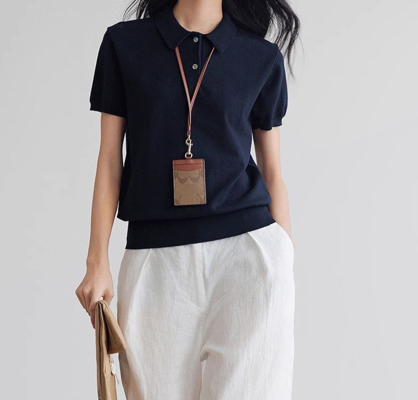 レディース ポロシャツ 裾リブニット素材の上品半袖ポロシャツ