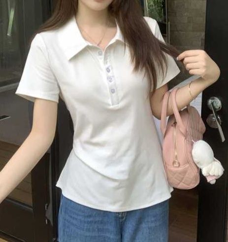 レディース ポロシャツ ベーシック襟付き半袖ポロシャツ