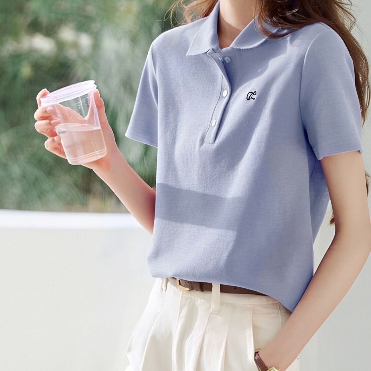 レディース ポロシャツ シンプル刺繍入りベーシックポロシャツ